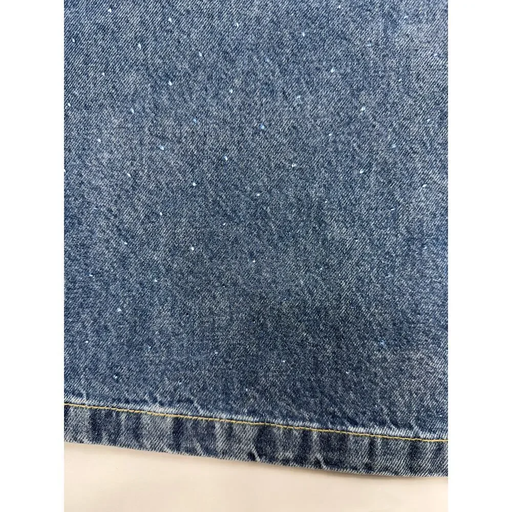 NWT Scoop Women’s Blue Rhinestone Wide Leg Jeans high waist 100% cotton Sz 4 - Picture 4 of 11